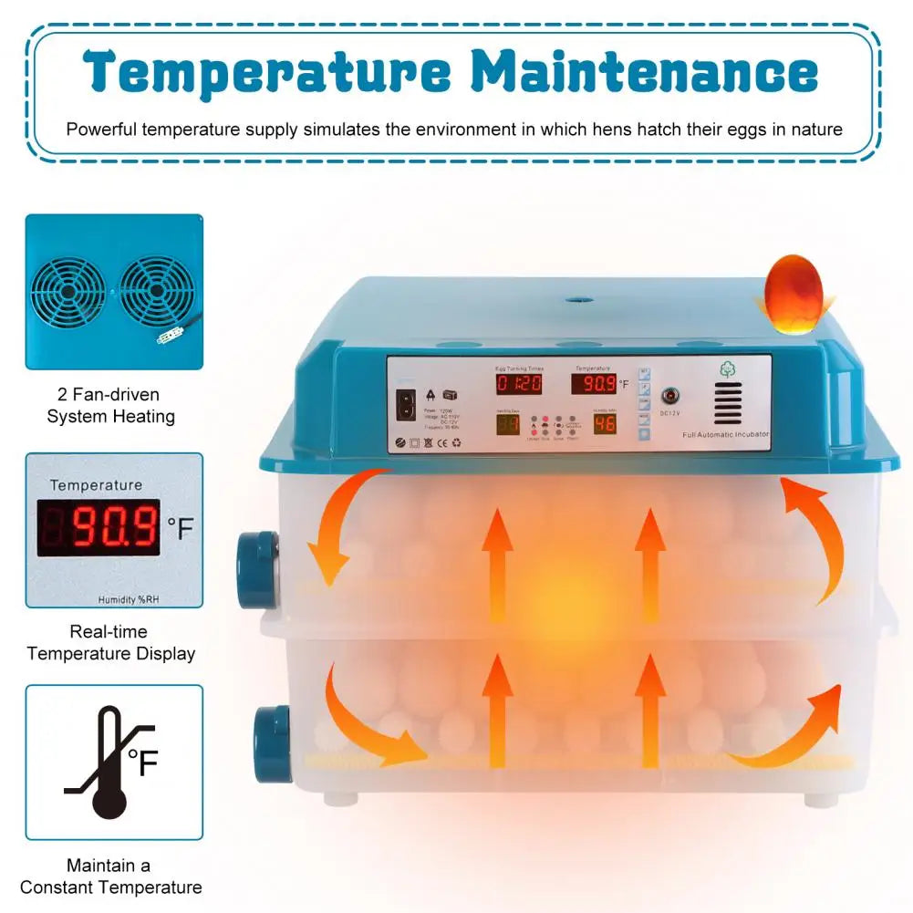 120 Eggs Smart Incubation Machine With Automatic Temperature And Humidity Control, Poultry Hatcher With Egg Turning For Chickens
