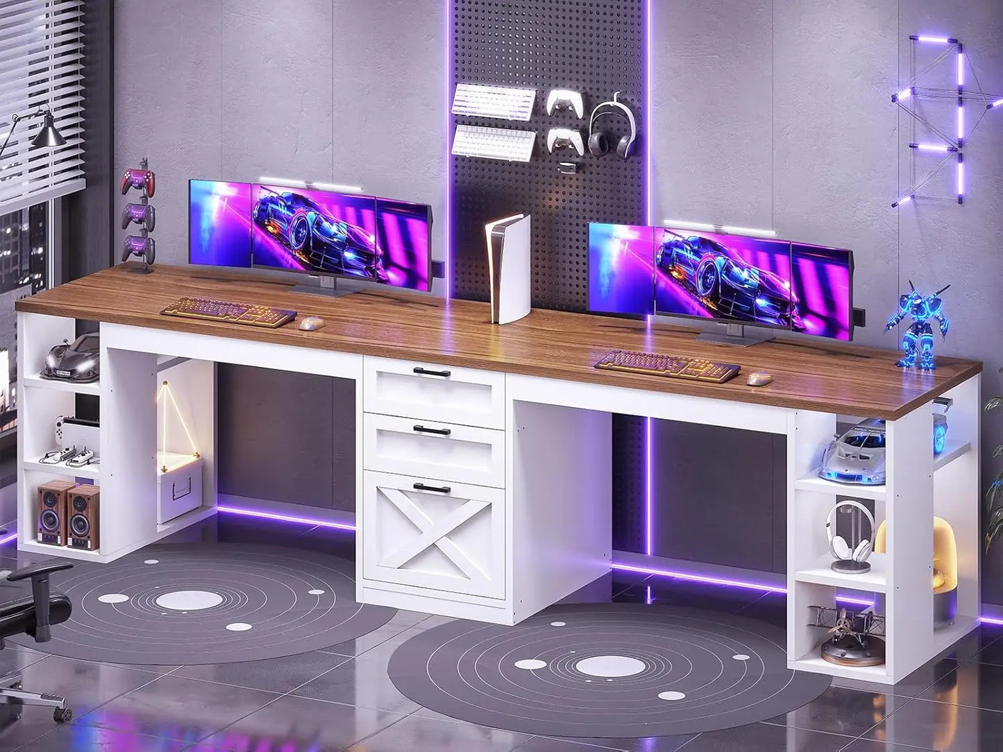 96.5" Computer Desk with Drawers,2 Person Desk