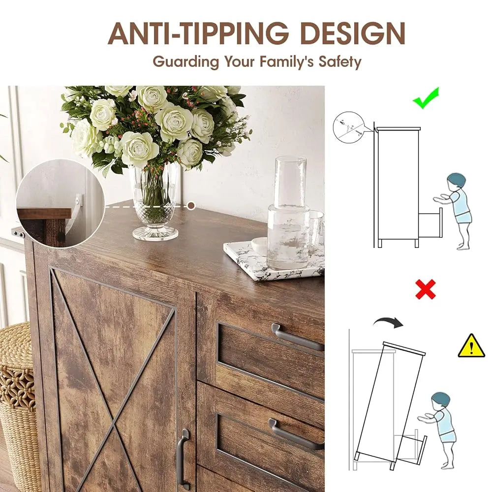 Buffet Cabinet, Sideboard Cabinet With 2 Doors And 4 Drawers,