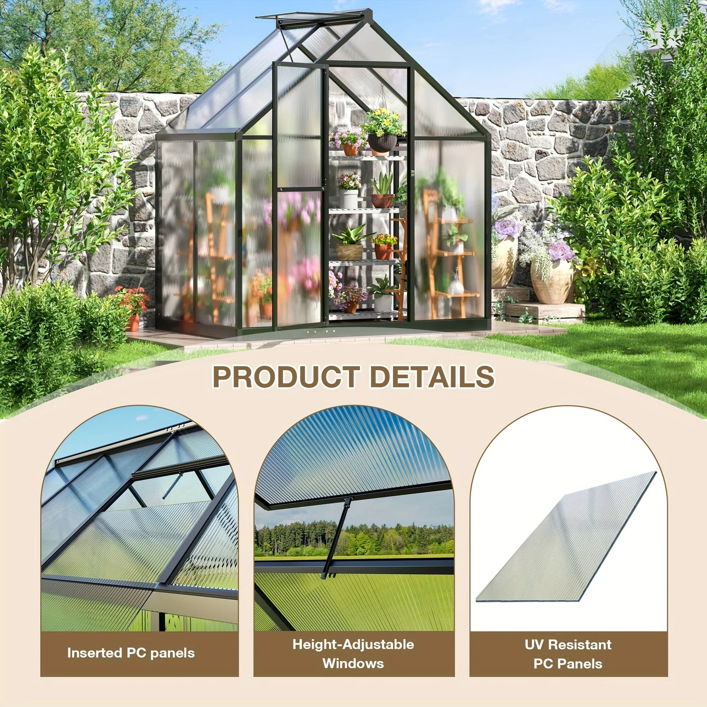 4x6~10x18FT Multi-Size Polycarbonate Greenhouse