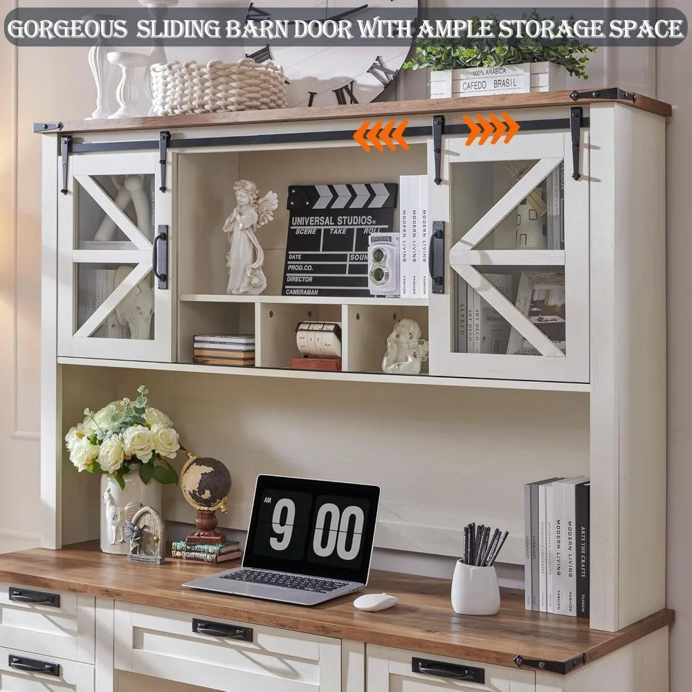42" Farmhouse Desk Hutch with Sliding Barn Door