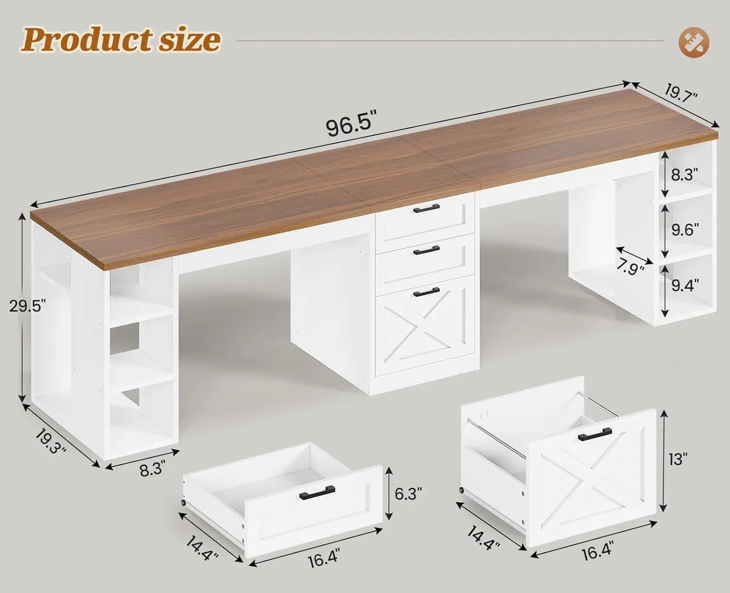 96.5" Computer Desk with Drawers,2 Person Desk