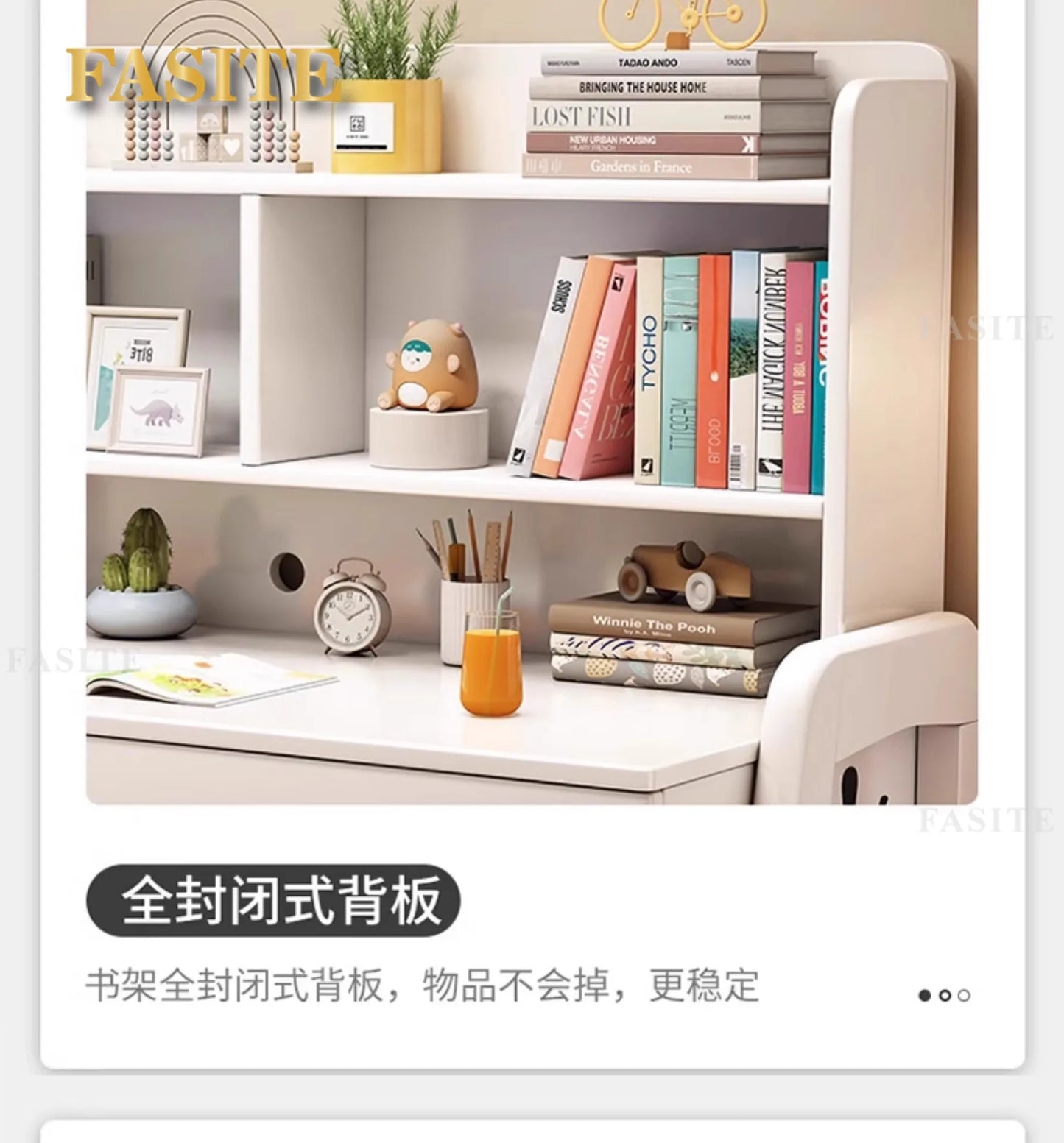 Solid wood desk bookshelf integrated with chair