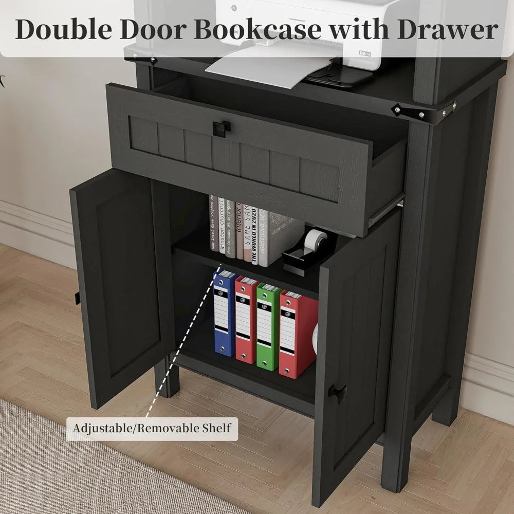 71" Tall Bookcase Set of 2, Farmhouse Book Shelf with Storage Cabinet