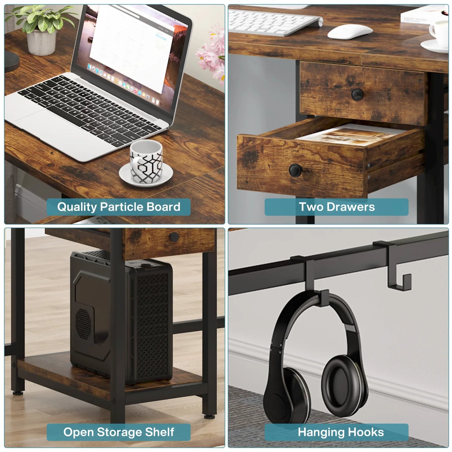 Two Person Desk with 2 Drawers, Long Double Computer Desk