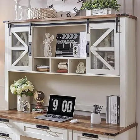42" Farmhouse Desk Hutch with Sliding Barn Door