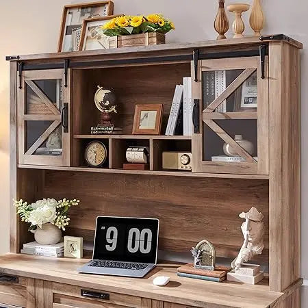 42" Farmhouse Desk Hutch with Sliding Barn Door