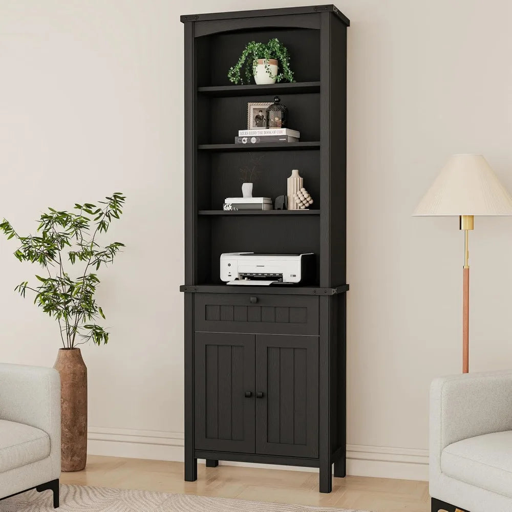 71" Tall Bookcase Set of 2, Farmhouse Book Shelf with Storage Cabinet