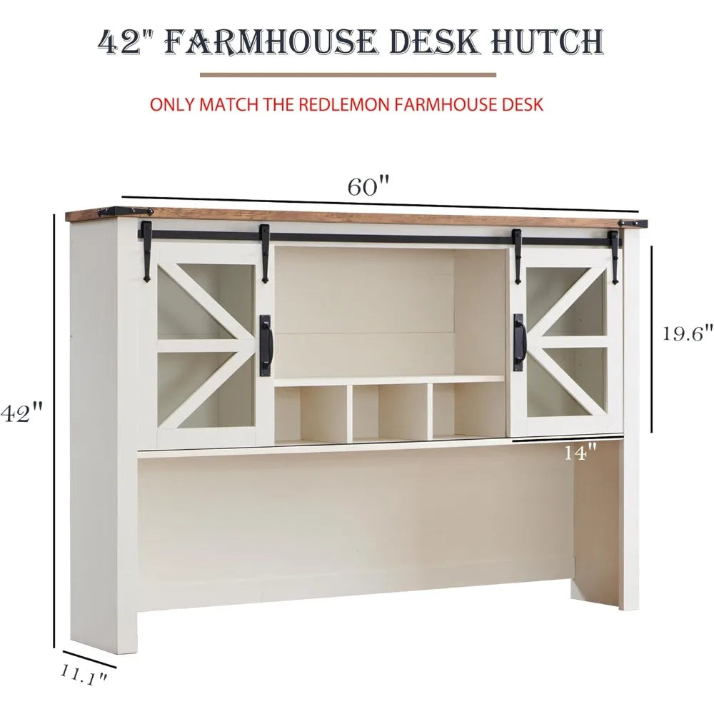 42" Farmhouse Desk Hutch with Sliding Barn Door