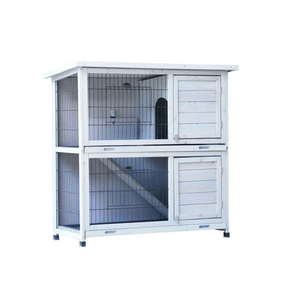 Quail & chick broader, Rabbit Hutch Outdoor, 2-Story Rabbit Cage Indoor with Run, Bunny Cage with 2 Removable No-Leak Trays
