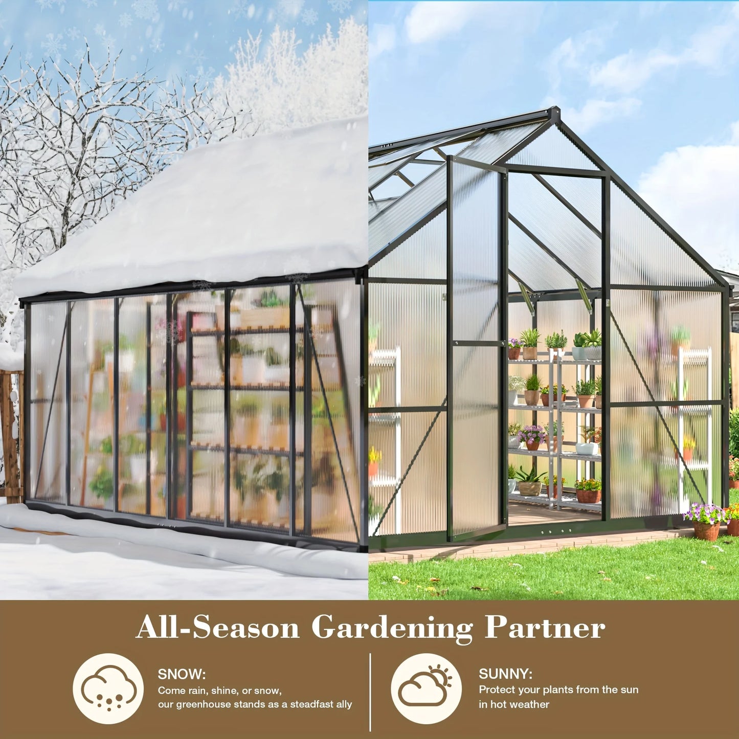 4x6~10x18FT Multi-Size Polycarbonate Greenhouse