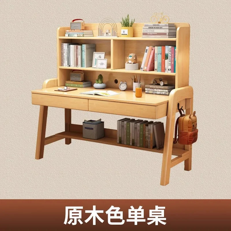 Solid wood desk bookshelf integrated with chair