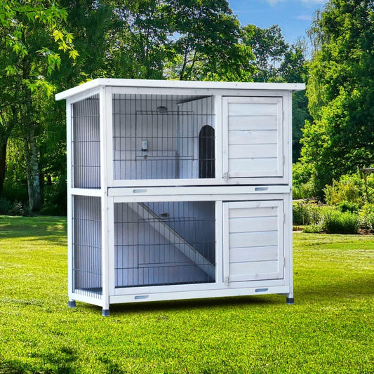 Quail & chick broader, Rabbit Hutch Outdoor, 2-Story Rabbit Cage Indoor with Run, Bunny Cage with 2 Removable No-Leak Trays