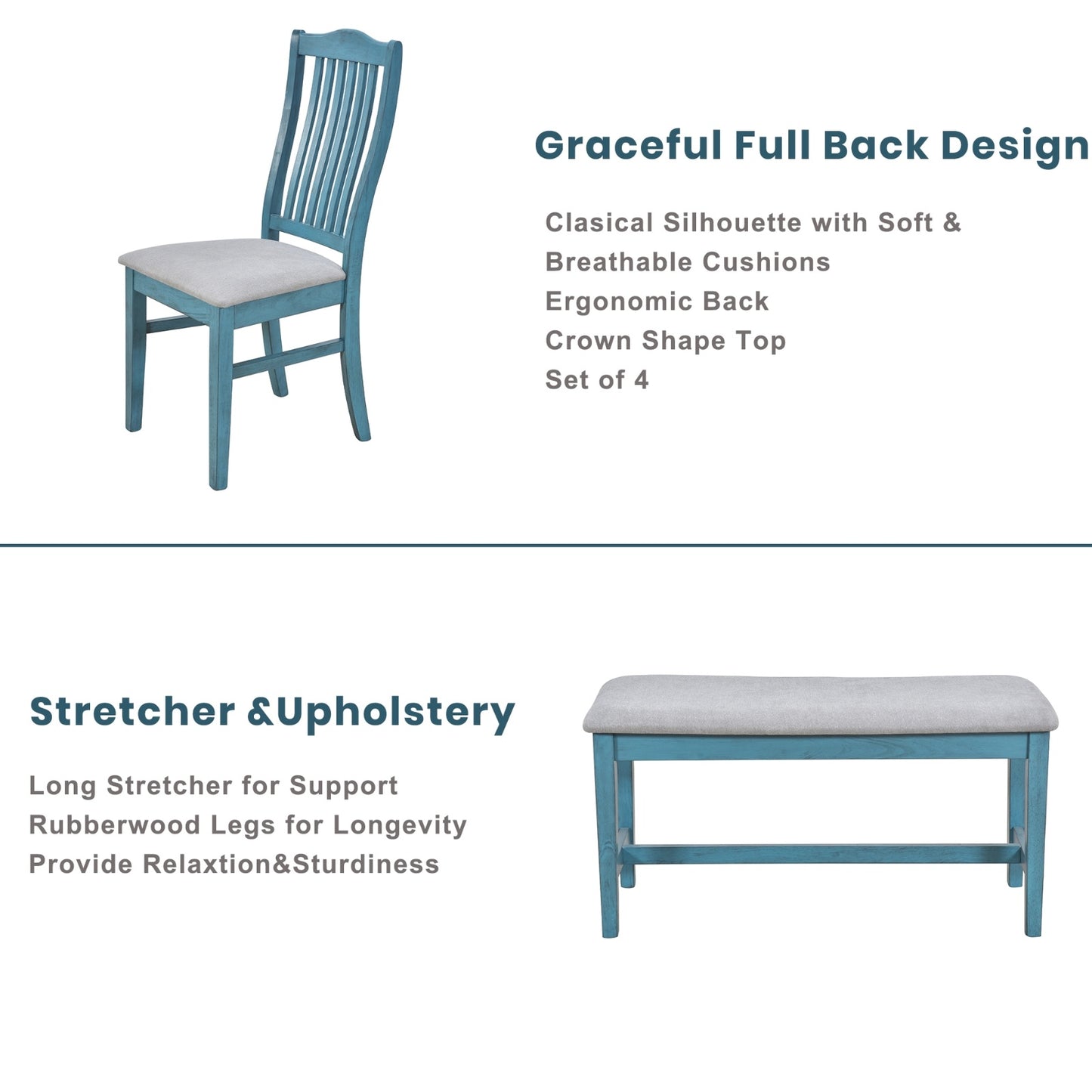 6-Piece Table Set With Drawer & Upholstered Chairs