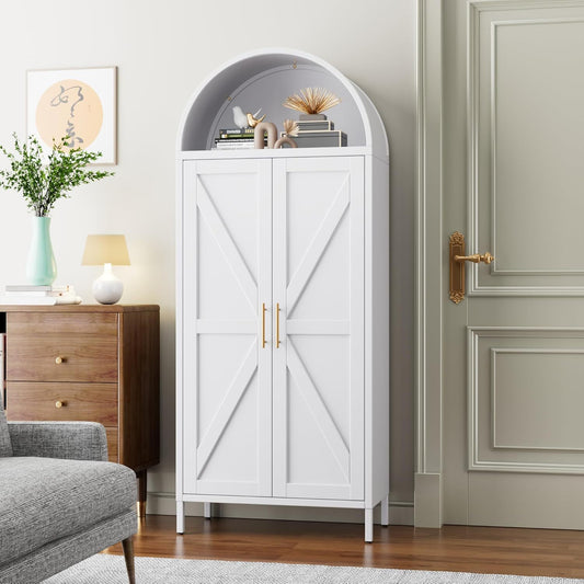 Tall Arched Storage Cabinet With Doors And Shelves