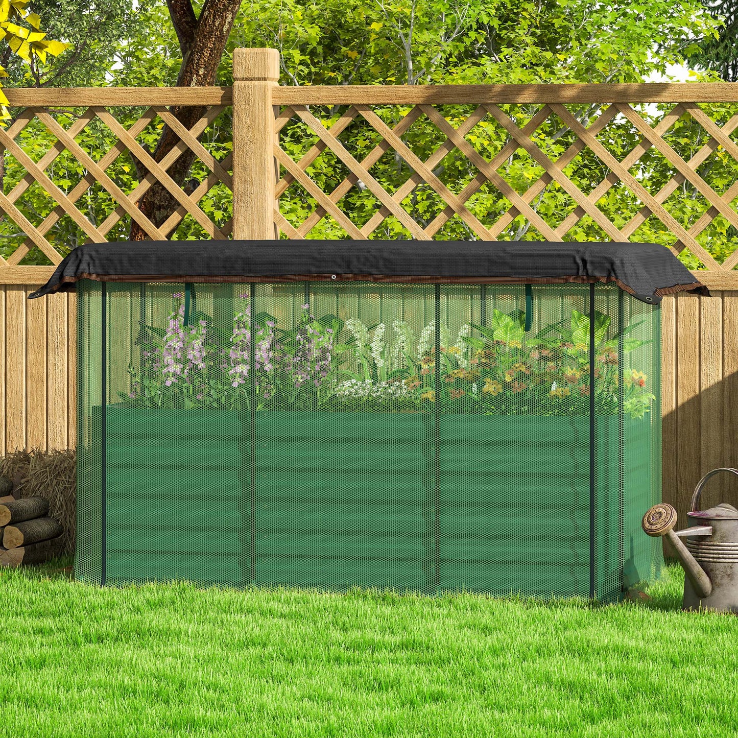 Galvanized Steel Planter Box with Crop Cage and Shade Cloth