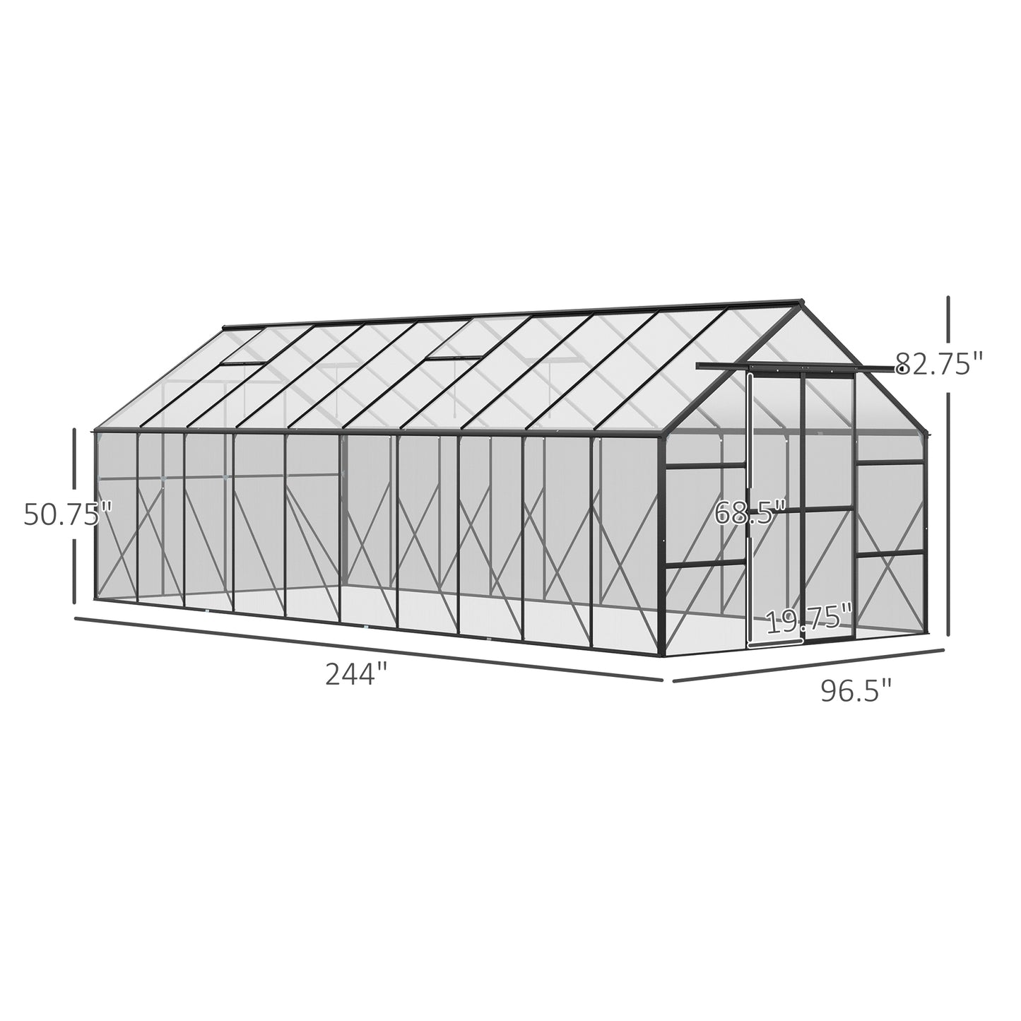 20' x 8' Aluminum Greenhouse Polycarbonate Walk-in Garden Greenhouse Kit with Adjustable Roof Vent
