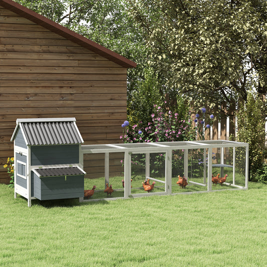 156" Extra Large Wooden Chicken Coop with 2 Nesting Box, Run Cage, Waterproof Wave Roof, for 10-15 Chickens