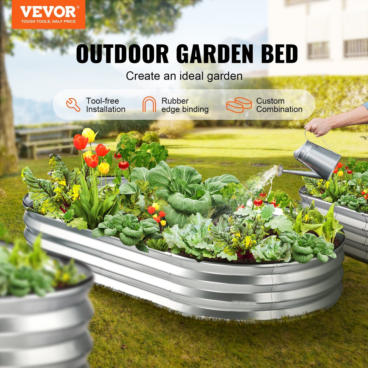 Raised Garden Bed, 70.9x35.4x11 Inch Galvanized Metal Planter Box,