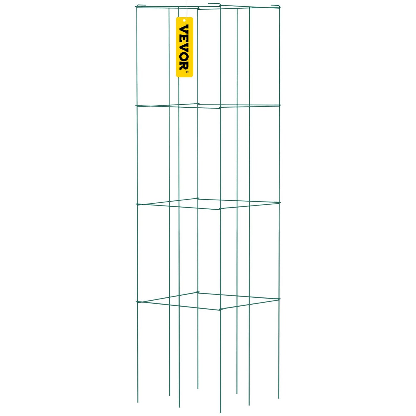 VEVOR Tomato Cages, 10 Packs Square Plant Support Cages, Green PVC-Coated Steel Tomato Towers For Climbing Vegetables, Plants, Flowers, Fruits Garden