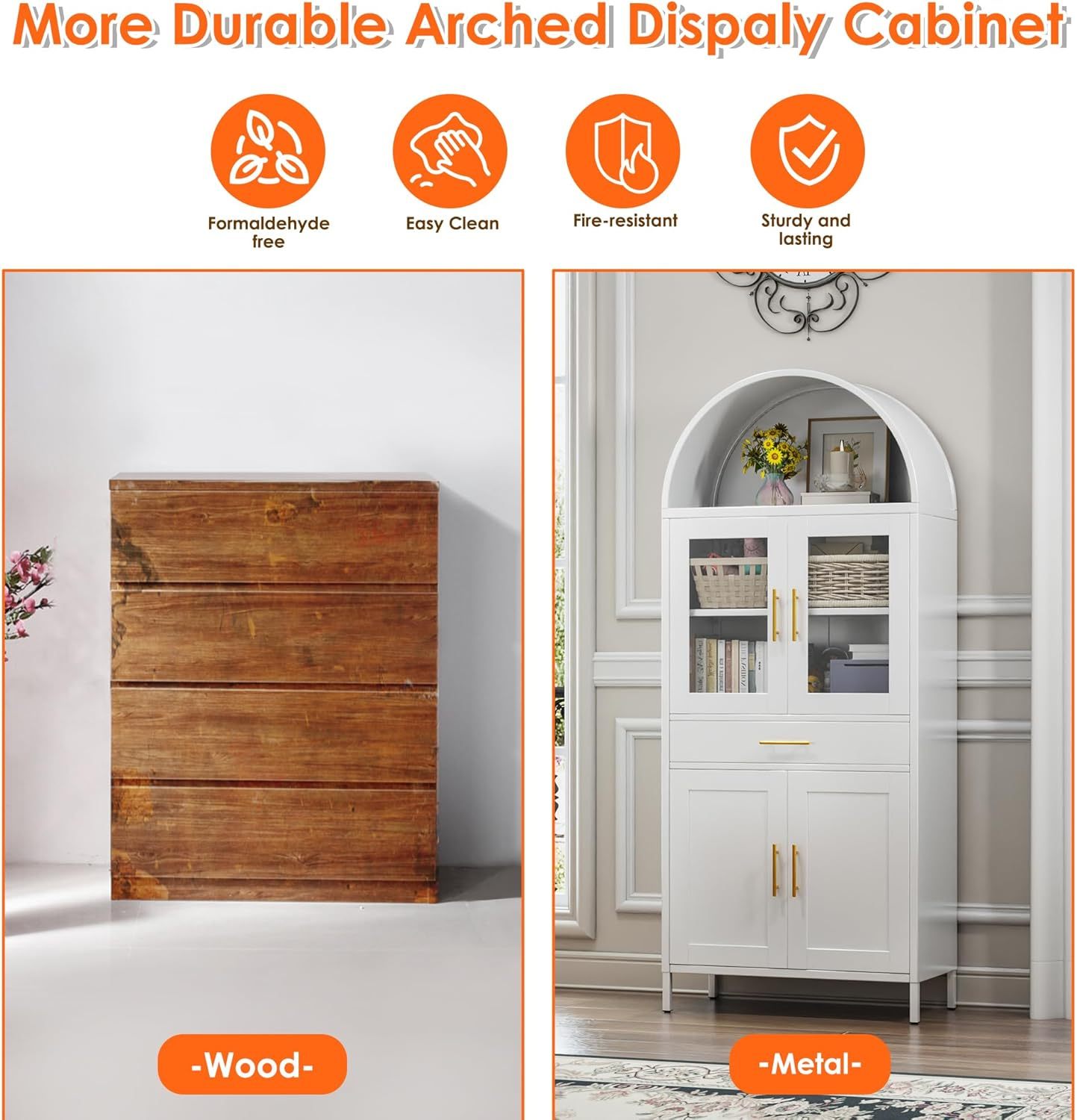 Tall Metal Arched Display Cabinet