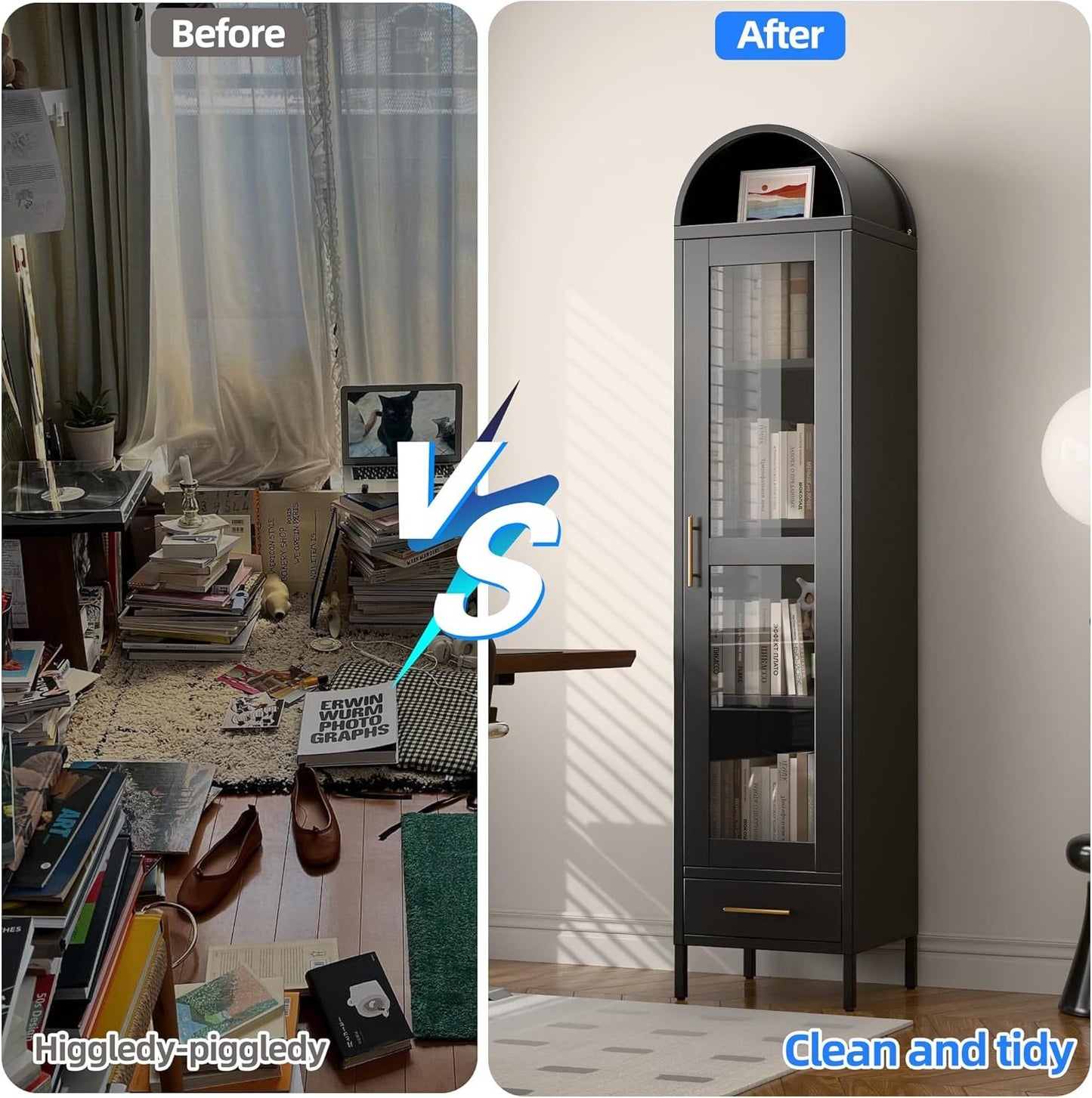 Metal Arched Bookcase Cabinet