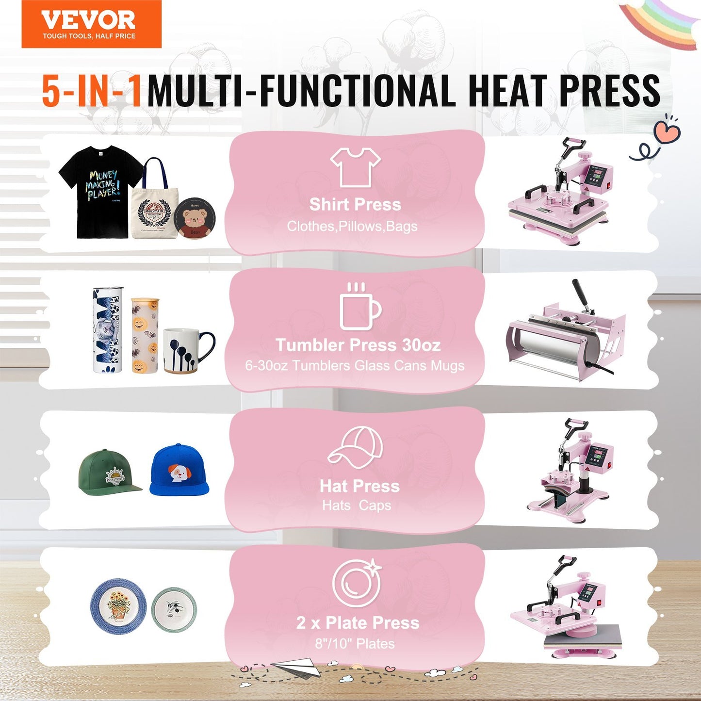 VEVOR Heat Press Machine 12x15 In 5 In 1 Craft Kit