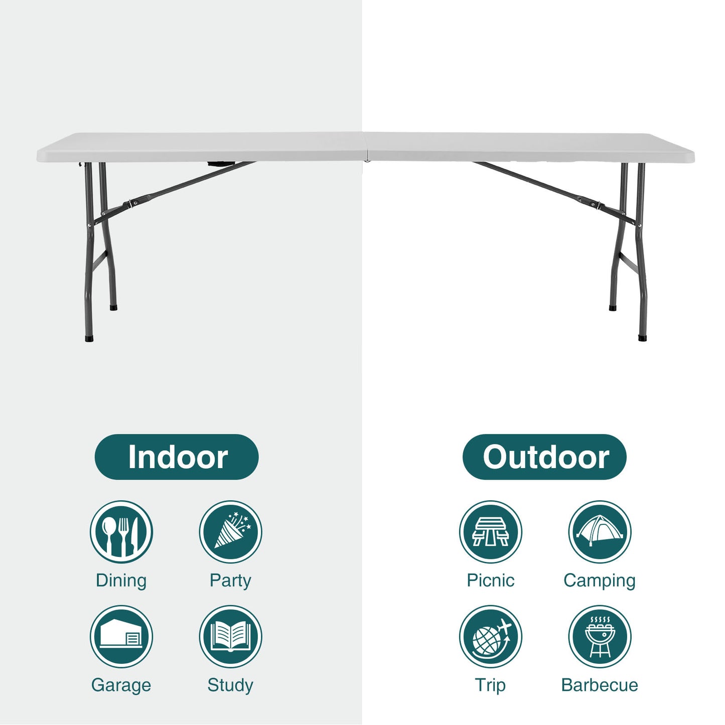 Folding Table Outdoor Indoor Heavy Duty Portable Table With Carrying Handle