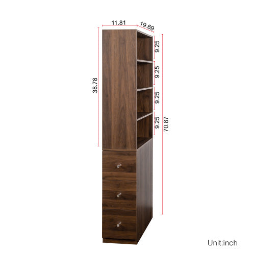 -Tier Shelf, 3 Side Drawers , Modern Wooden Tall Bookshelf Bookcase