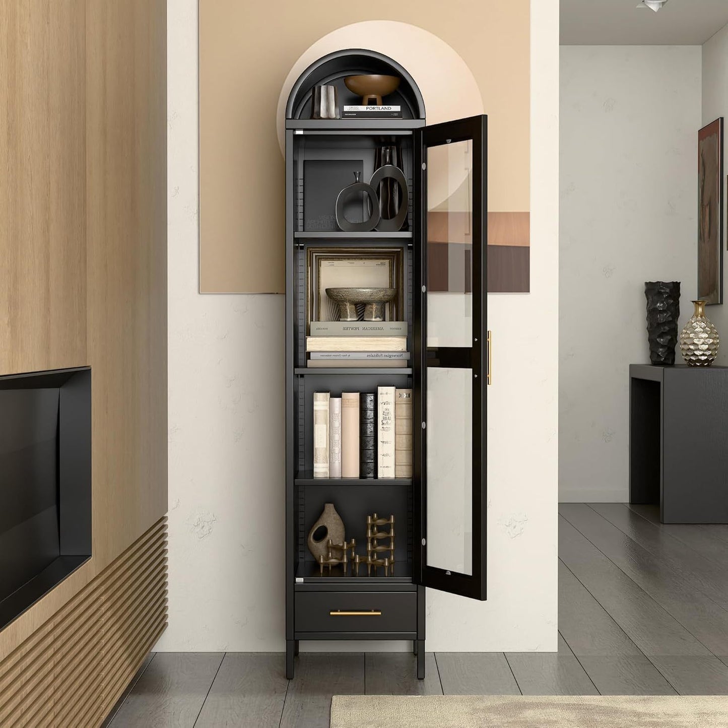 Metal Arched Bookcase Cabinet