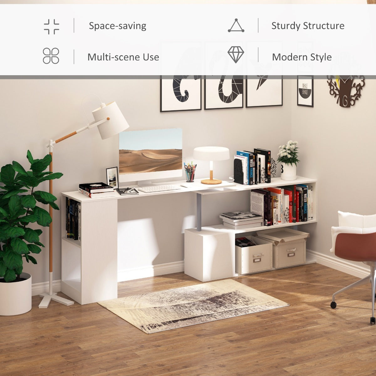 White Corner Computer Workstation with storage