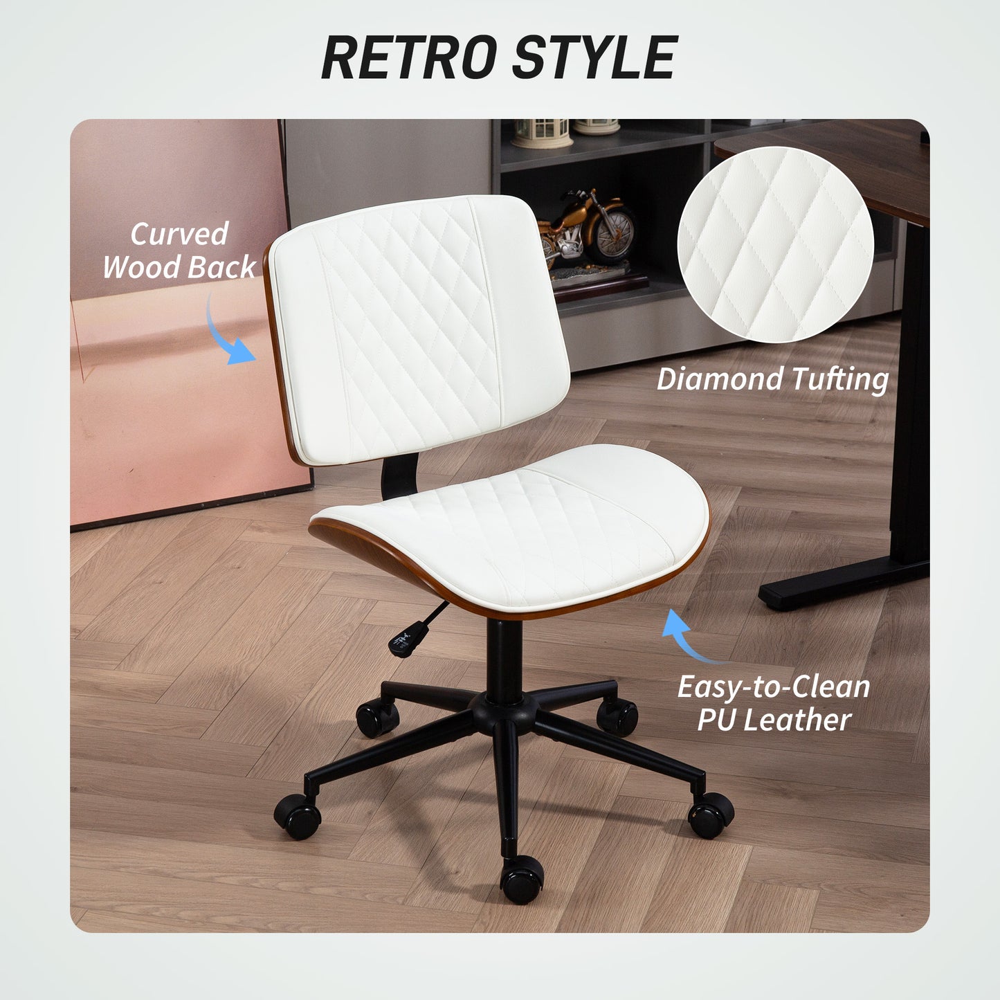 Leather Desk Chair With Adjustable Height, 360 Swivel