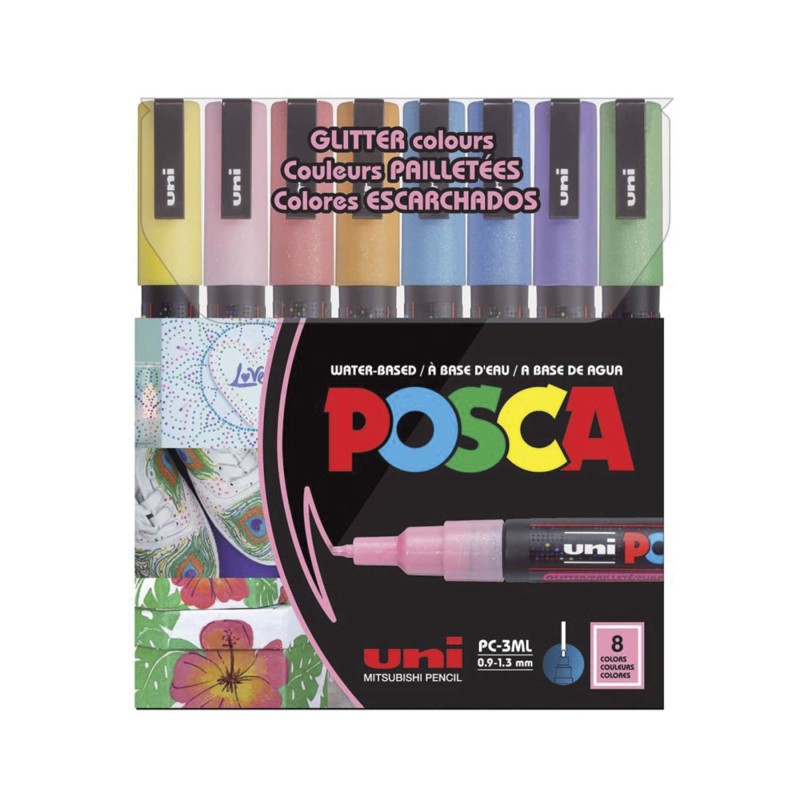 PC-3ML GLITTER PAINT MARKERS 8/ST ASST REVERSIBLE FINE TIP 0.9-1.3MM