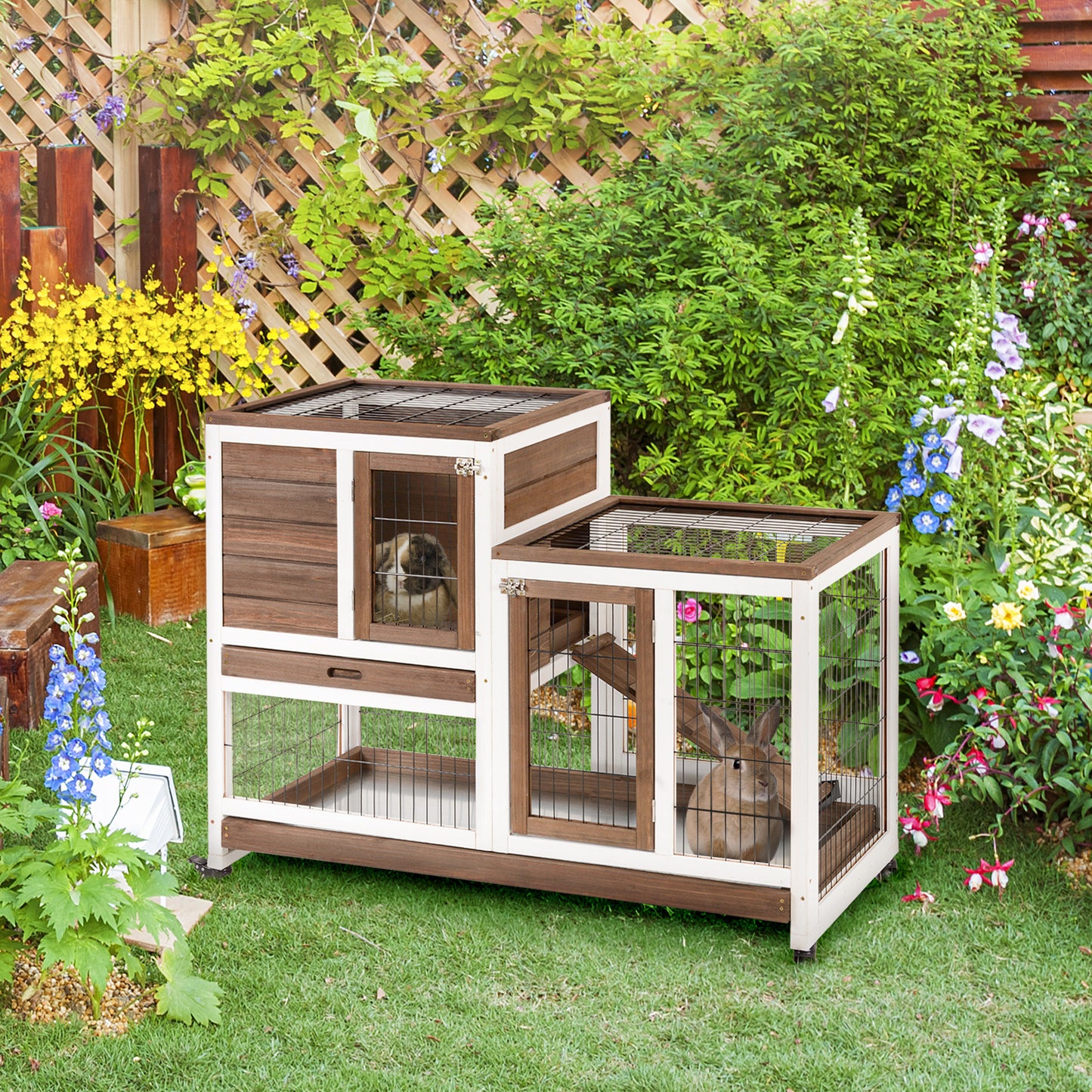 Wooden Rabbit Hutch Elevated