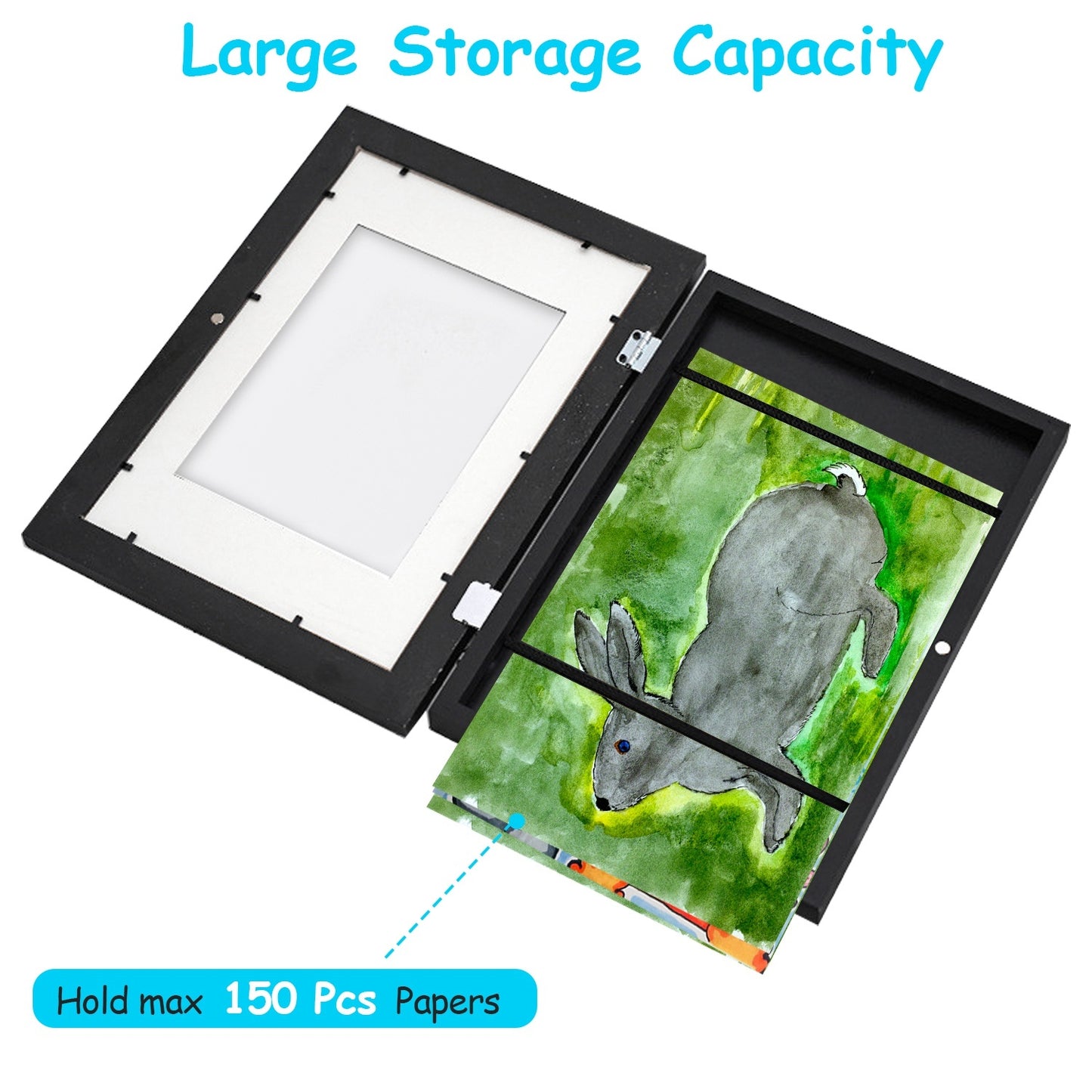 Kids Art Frame Front Opening Wooden Frame Artwork Display Storage