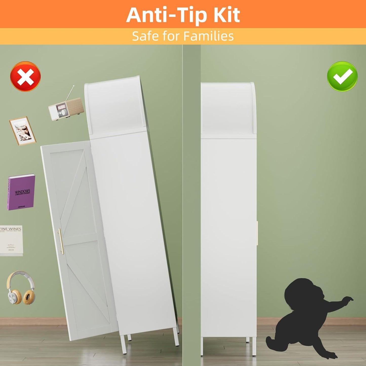 Tall Arched Storage Cabinet With Doors And Shelves