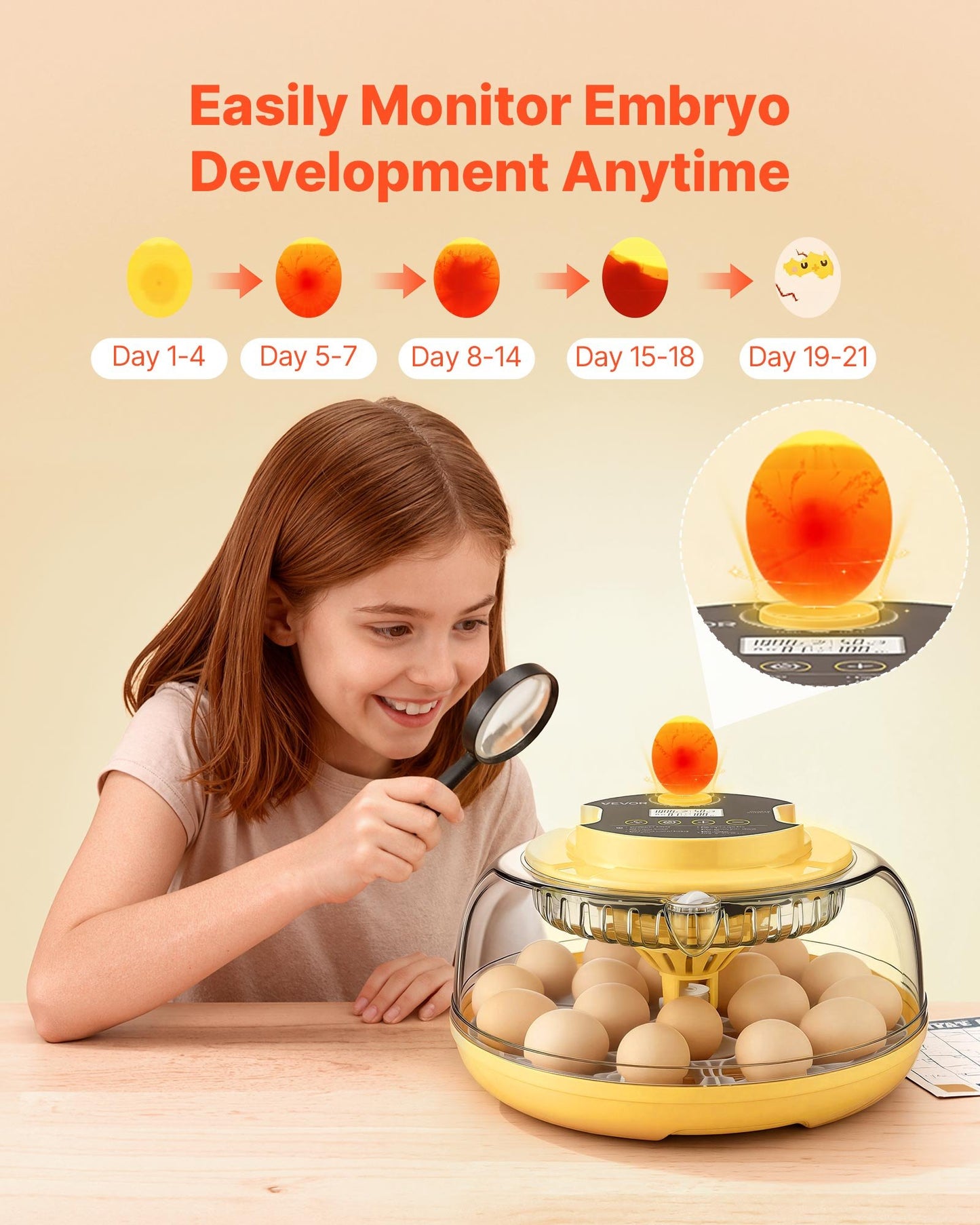 18 Egg Incubator, Automatic Egg Turner With LED Candler, Temperature & Humidity Control,