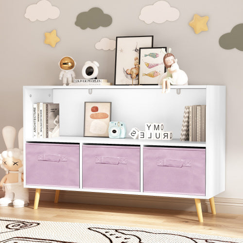 Children's Bookshelf With Foldable Fabric Drawers