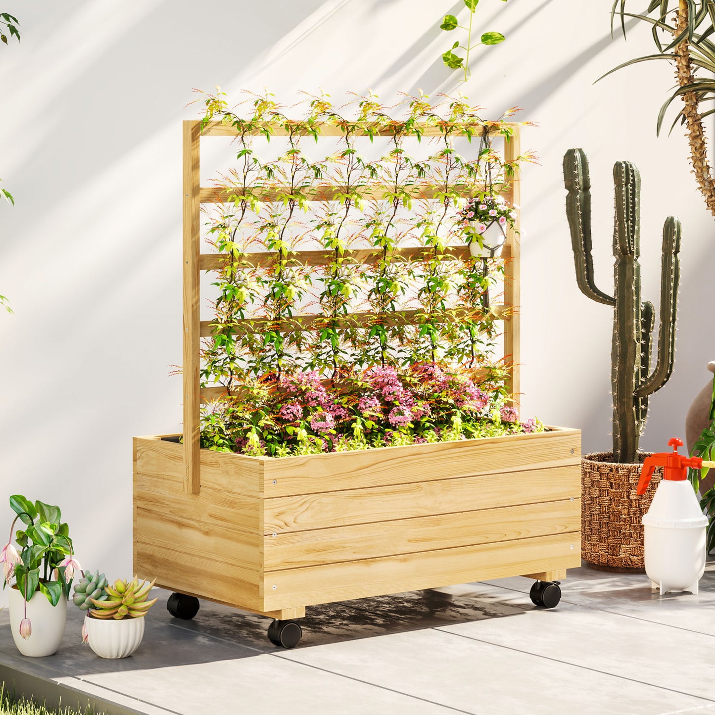 Raised Garden Bed with Trellis and Wheels