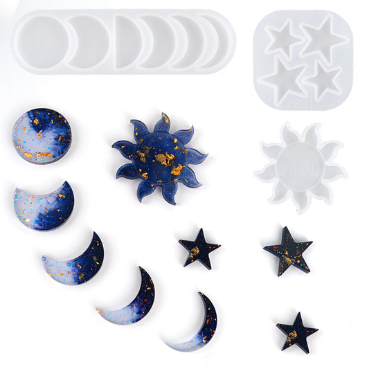 Ins Wind Star Moon Sun Lunar Eclipse Mold Diy Mirror Crystal Crystal Epoxy Silicone Resin Planet Pendant Pendant