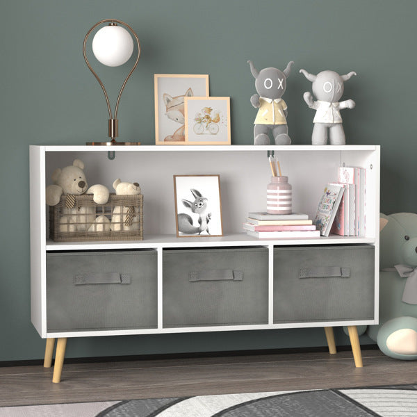 Children's Bookcase With Foldable Fabric Drawers, Children's Book Display