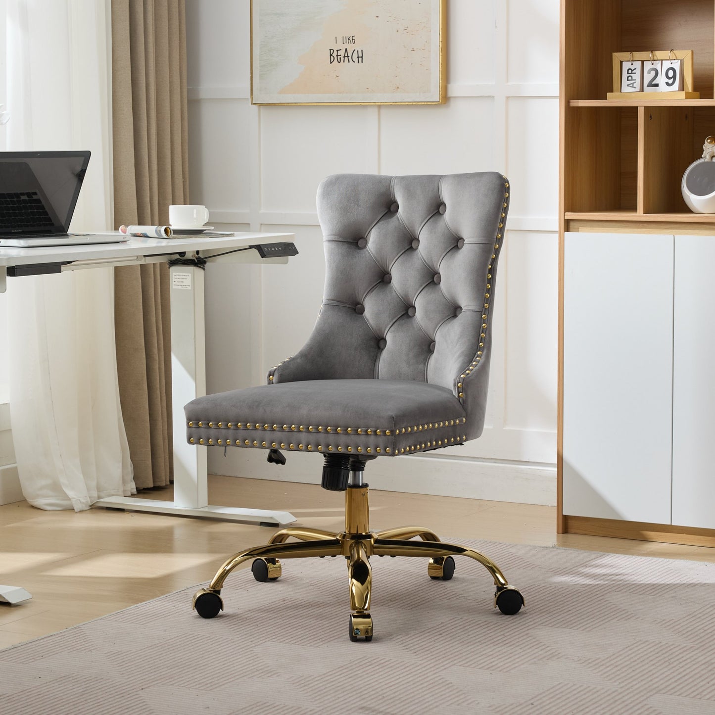 Modern Velvet Upholstered Tufted Button Home Office Chair