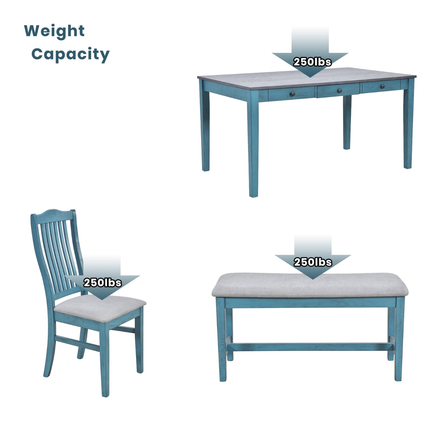 6-Piece Table Set With Drawer & Upholstered Chairs