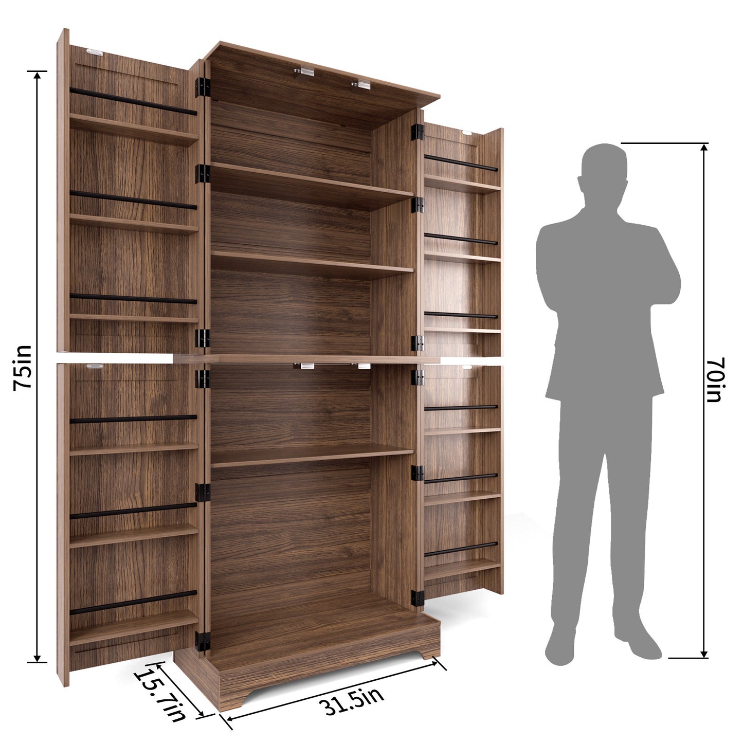 Tall Wooden Storage Cabinet With 4 Barn Doors
