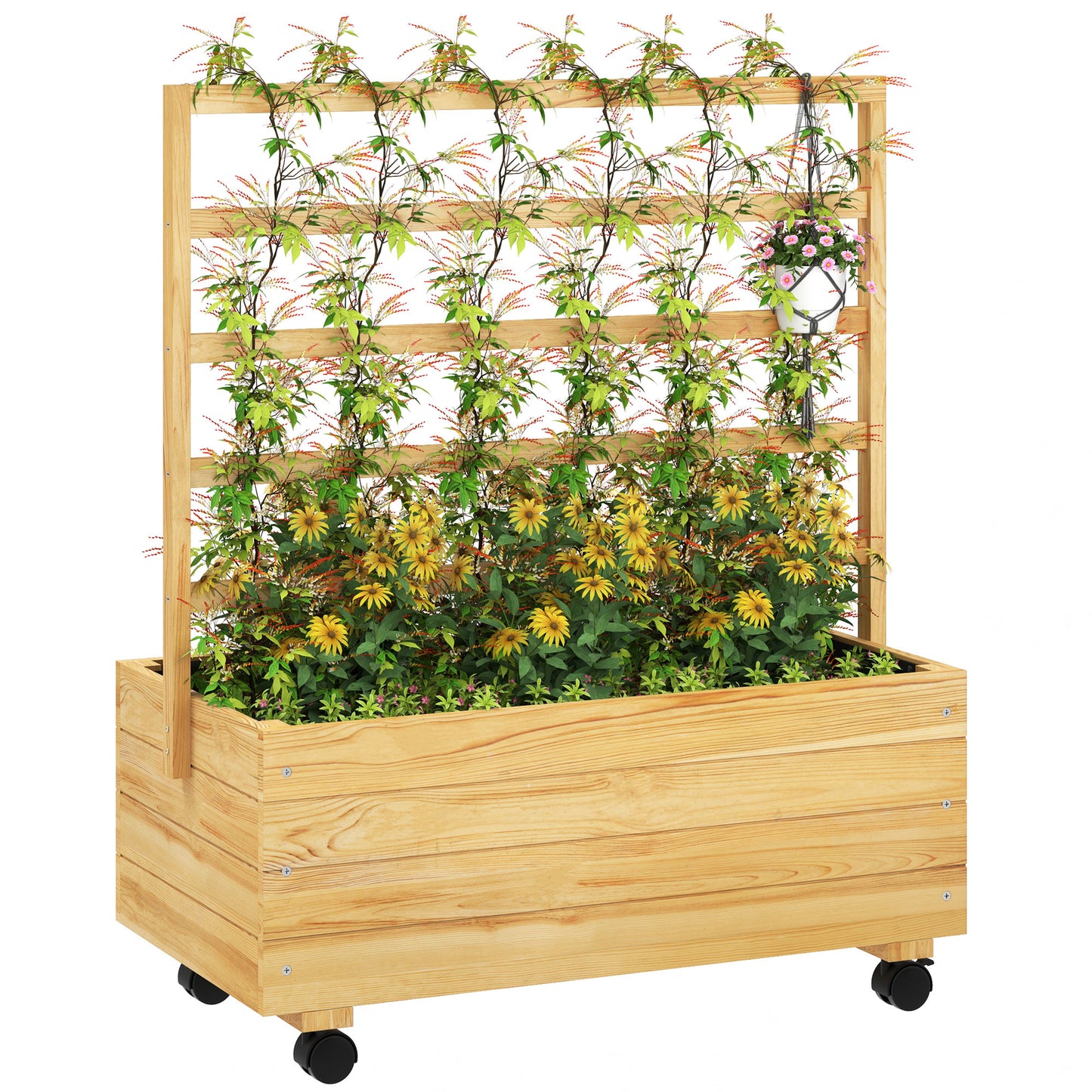 Raised Garden Bed with Trellis and Wheels