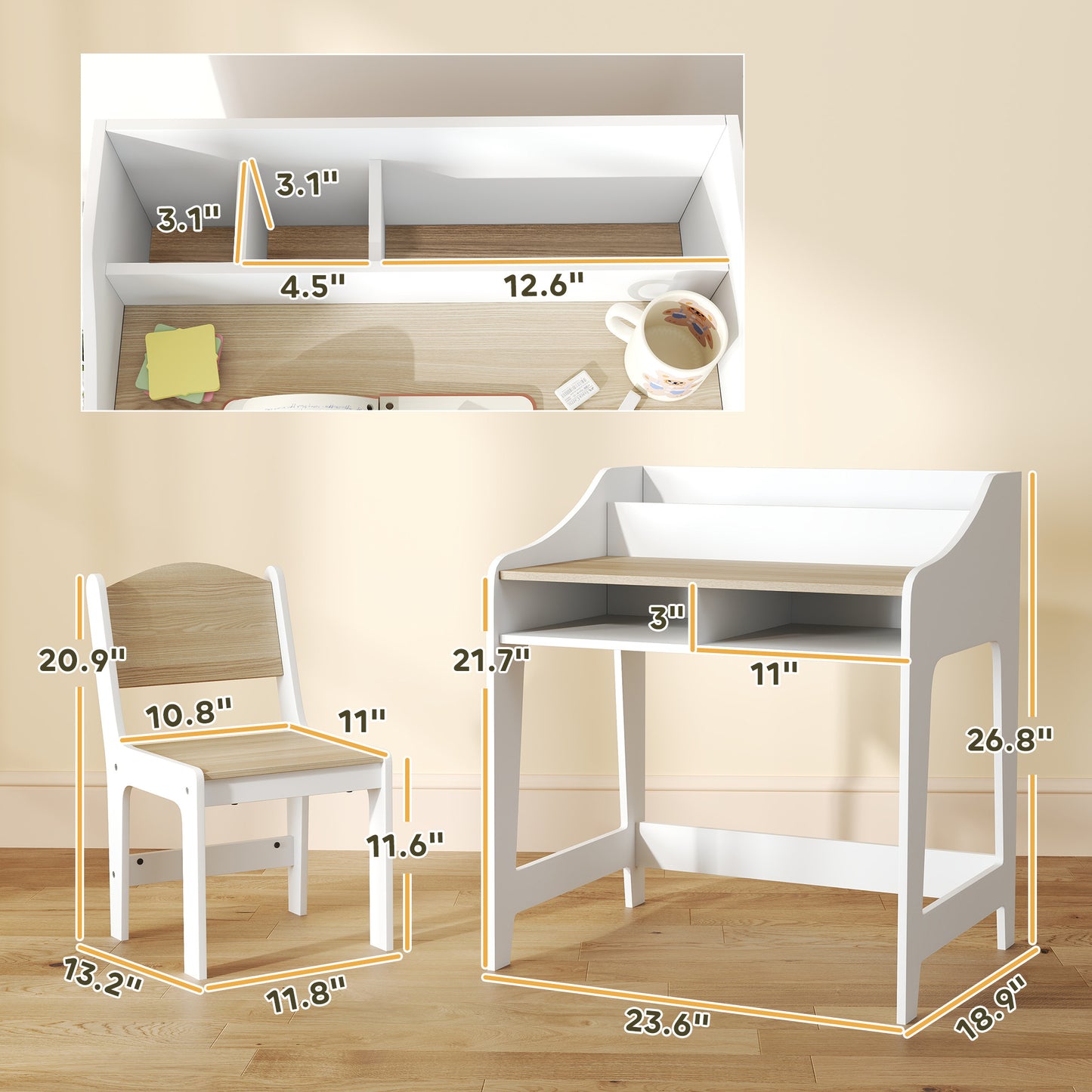 Small Desk & Chair Set With Storage & Shelves