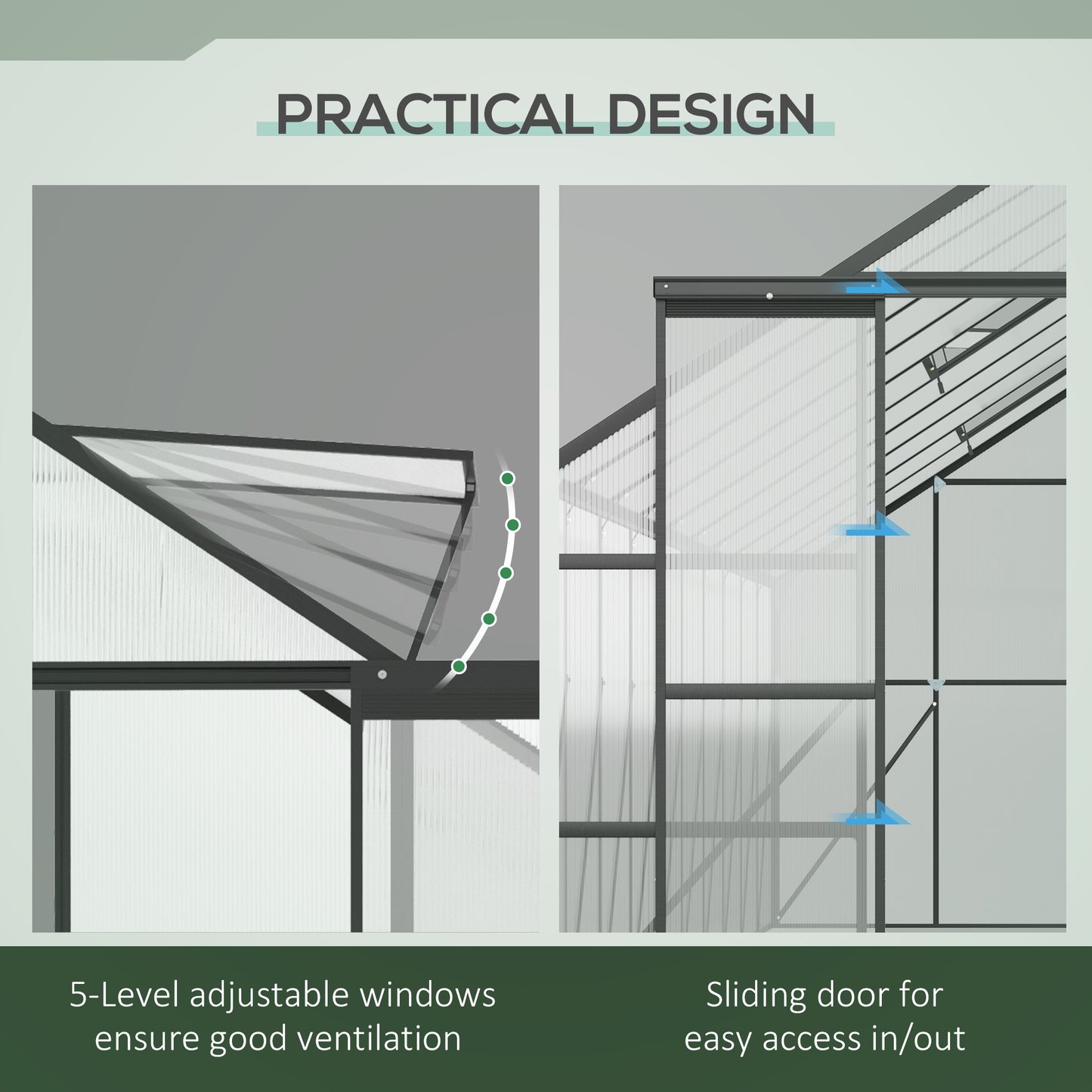 20' x 8' Aluminum Greenhouse Polycarbonate Walk-in Garden Greenhouse Kit with Adjustable Roof Vent
