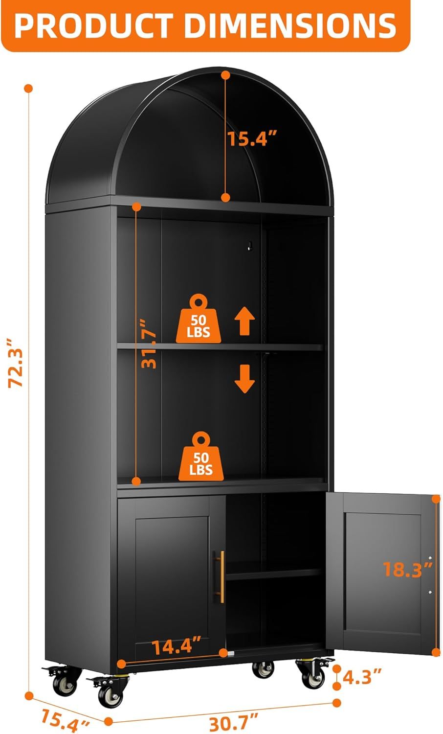 Metal Arched Bookcase With Wheels