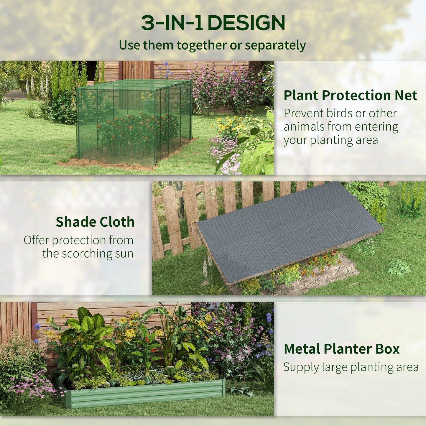 Galvanized Steel Planter Box with Crop Cage and Shade Cloth, Raised Garden Bed