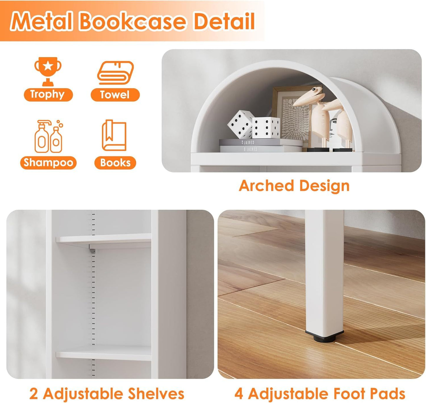 Arch Display Bookcase With 2 Adjustable Shelves